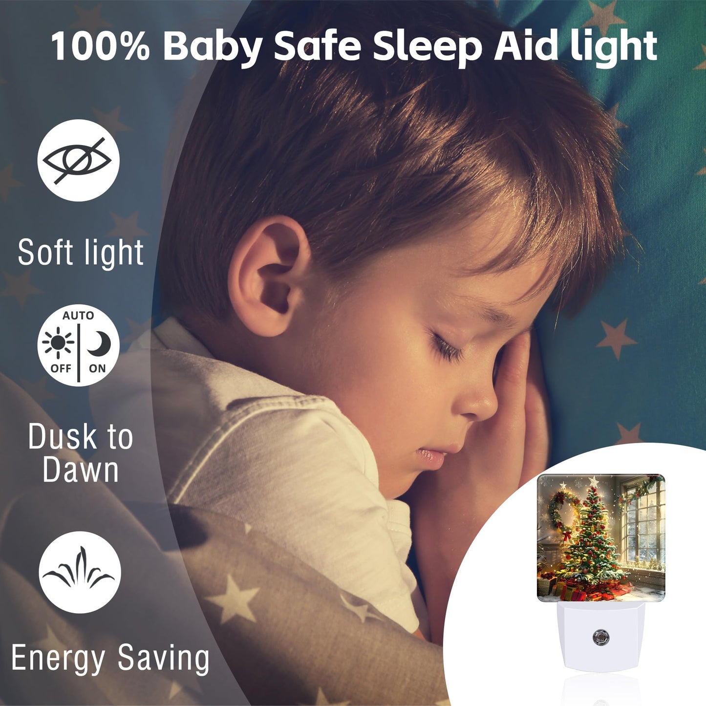 Christma Room Full of Gifts Night Light, Christmas Tree with Red and Gold Ornaments Dusk to Dawn Night Light Plug in, 0.5w Energy Saving Sleep Friendly NightLight for Kids Boys Girls Home Decor