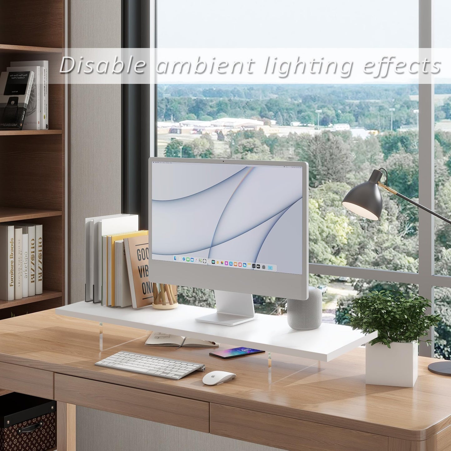 LA QUEENIE Monitor Stand Riser,Wood & Acrylic Computer Monitor Stand with LED Light,Desk Accessories Desktop Organizer Stand for Computer,Laptop,Printer,PC & TV Screen Riser