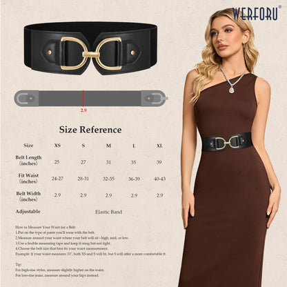 WERFORU Women Elastic Wide Waist Belts for Dresses Fashion Wide Stretchy Belts for Women Big Gold Buckle Thick Dress Belt, A-Black-gold buckle, M: Fit Waist Size 32"-35"