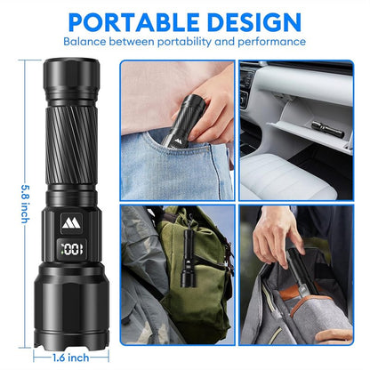 Rechargeable Flashlights - High Lumens LED Tactical Flashlight with LCD Power Display | Zoomable, 15H+ Runtime, IP65 Waterproof for Home & Camping