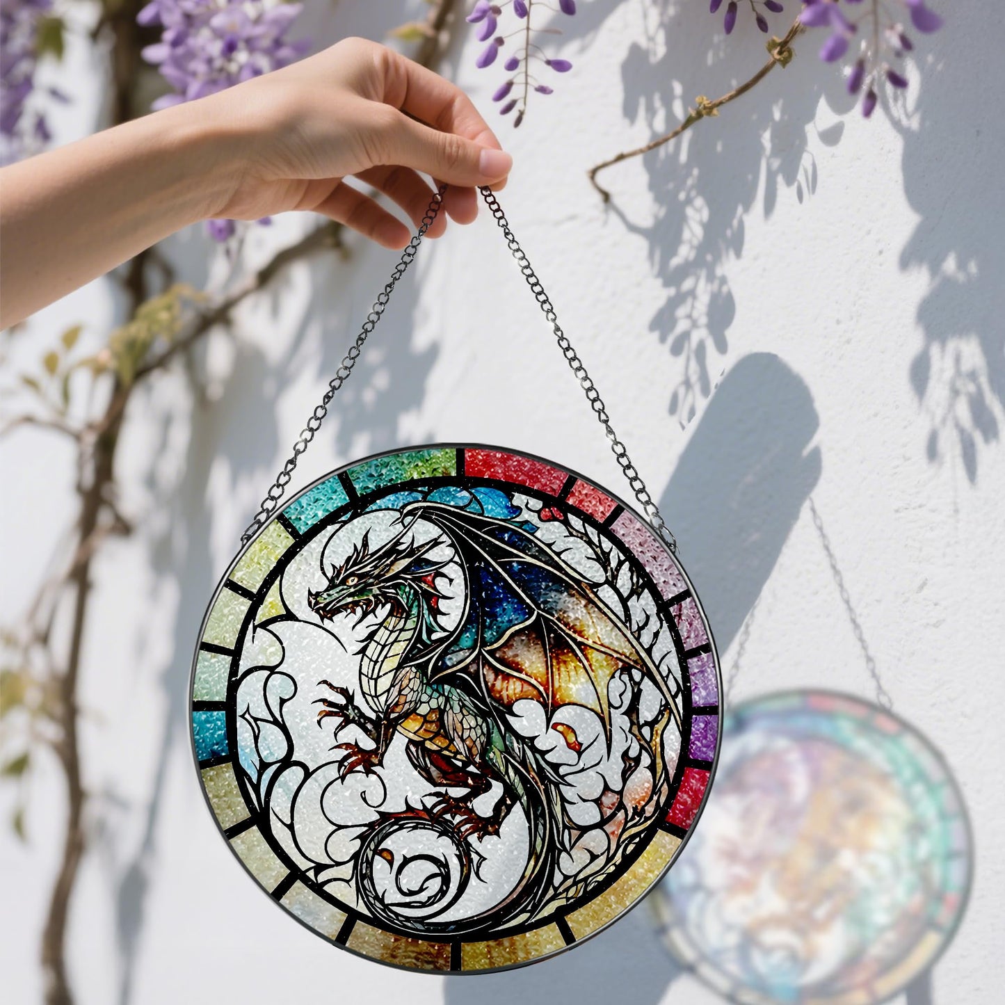 8 Inch Stained Glass Suncatcher Ornament, DOUHASU Dragon Sun Catchers Indoor Window, Stained Glass Window Hanging, Home Decor, Dragon Lovers Gifts for Men, Dad, Husband, Boyfriend