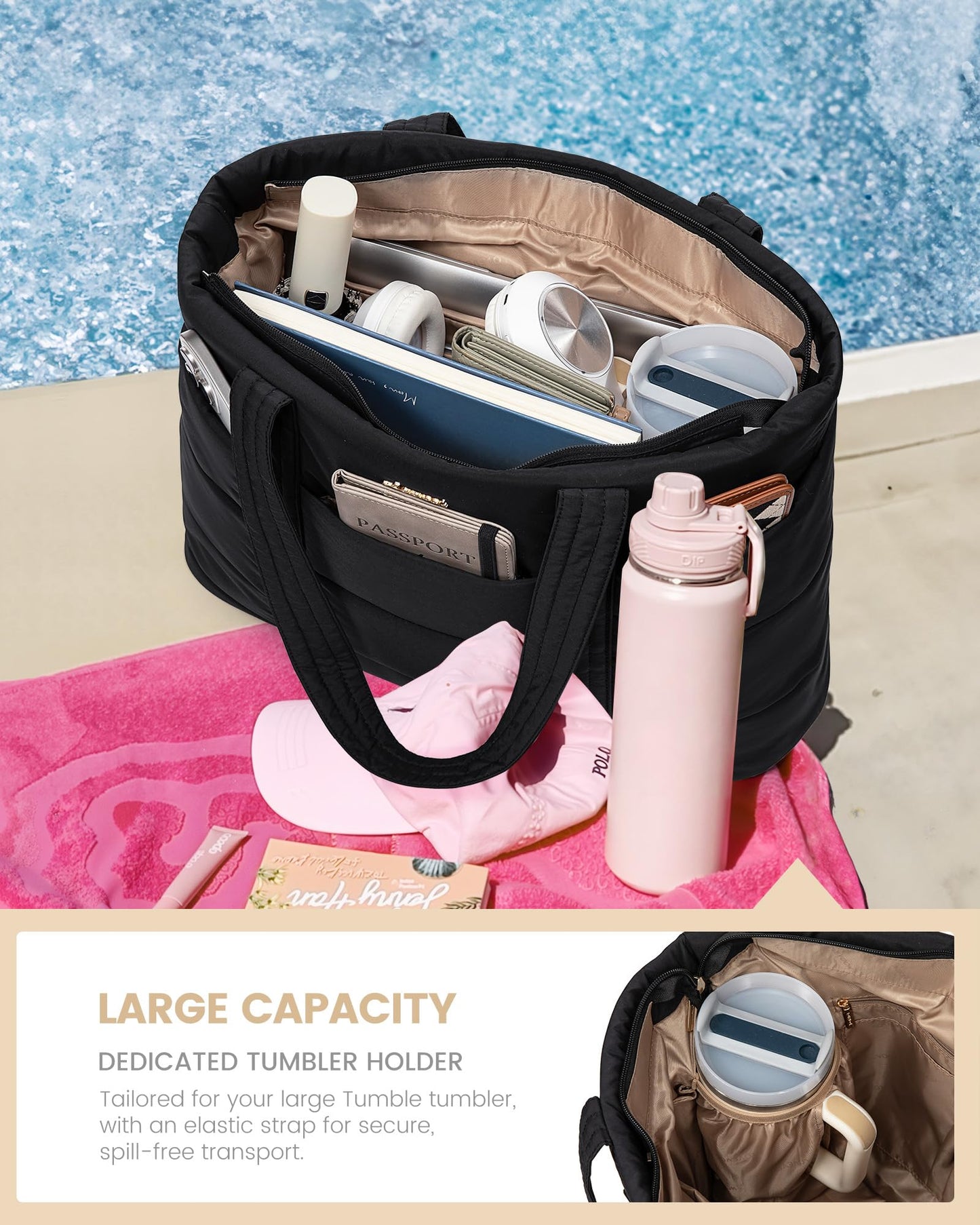 LOVEVOOK Tote Bag for Women, Large Puffer Work Tote Laptop Bag, Lightweight Travel Tote Bag with Zipper Gifts for Women