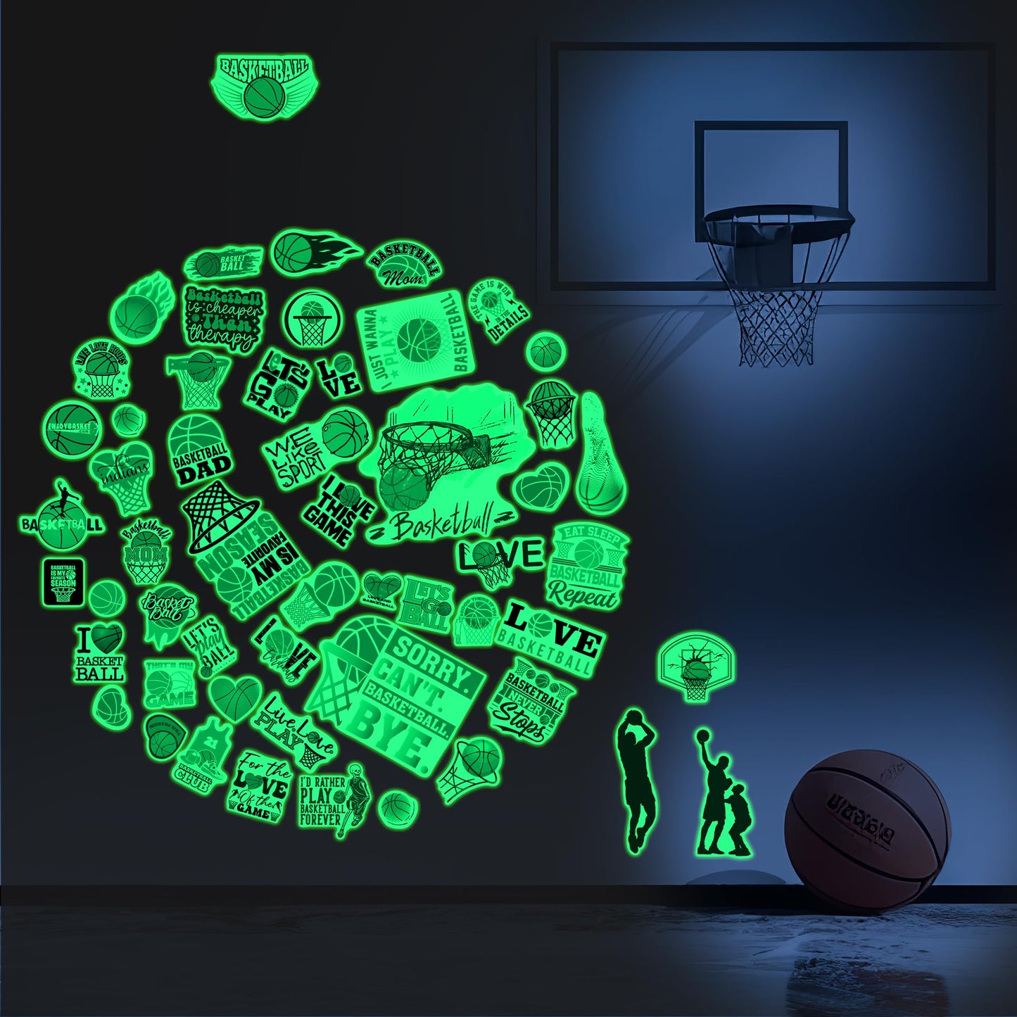Glow in The Dark Cool Basketballs Wall Decals, Love Sports Stickers for Baby Girls Boys Room, Luminous Ceiling Decor for Bedroom Playroom Nursery