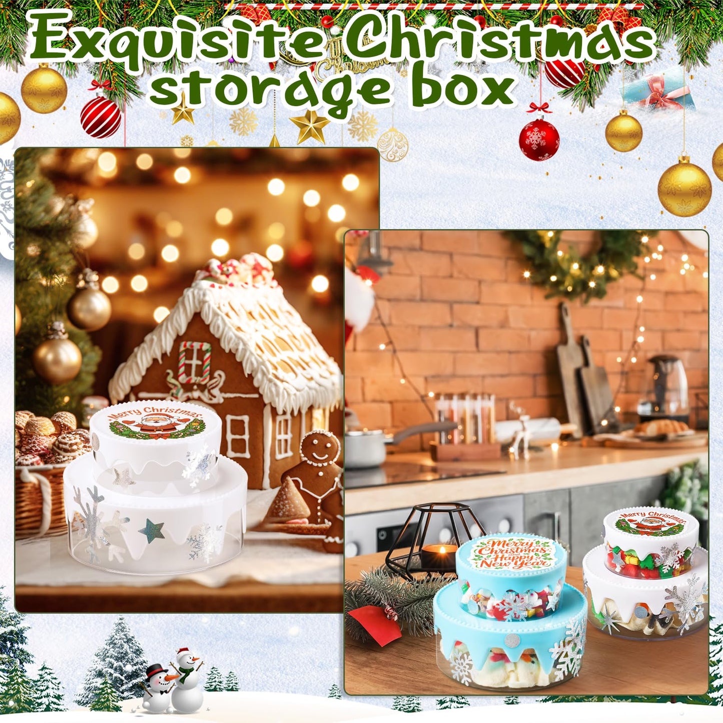 Potchen 12 Pcs Christmas Cookie Container with Lids Small Plastic Stackable Christmas Cookie Jars Xmas Snack Candy Goodie Boxes with Lid and Sticker for Holiday Gift Giving Baking Storage, Two Size