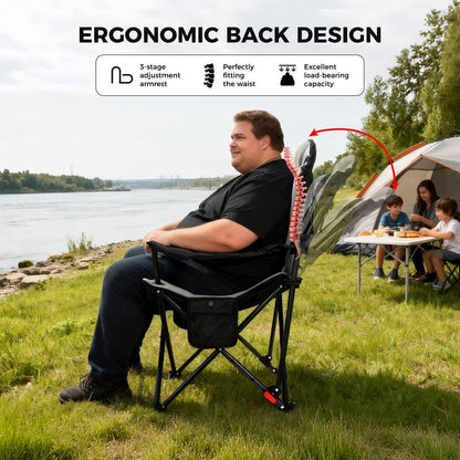 OUTSIDER Heated Camping Chair Heavy Duty 3-Position Folding Camp Chair with 3 Heat Levels, Cup Holder & Side Storage - Outdoor Heating Camping Chair for Adults, Supports 350lbs,Battery Not Included