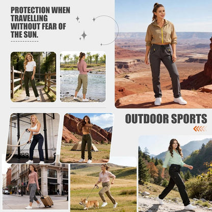 Women's Quick-Dry Hiking Pants - Lightweight UPF 50 Travel Cargo Pants with Zipper Pockets | Ideal for Golf & Safari
