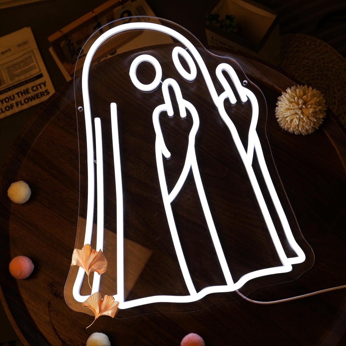 Ghost Halloween Neon Light Sign Spooky Middle Finger LED Lights for Halloween Party Decorations Bedroom Living Room Home Kids Room Man cave Bar Pub Cafe