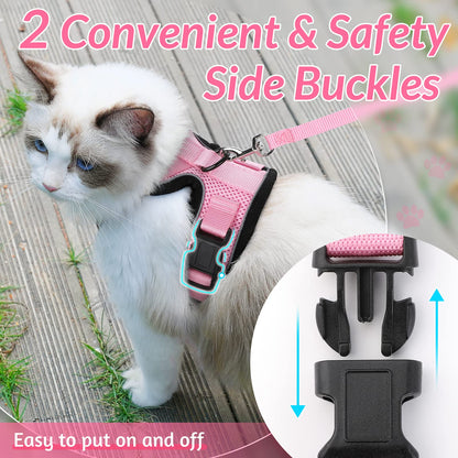 rabbitgoo Cat Harness and Leash for Walking, Escape Proof Soft Adjustable Vest Harnesses for Cats, Easy Control Breathable Reflective Strips Jacket, Pink, M