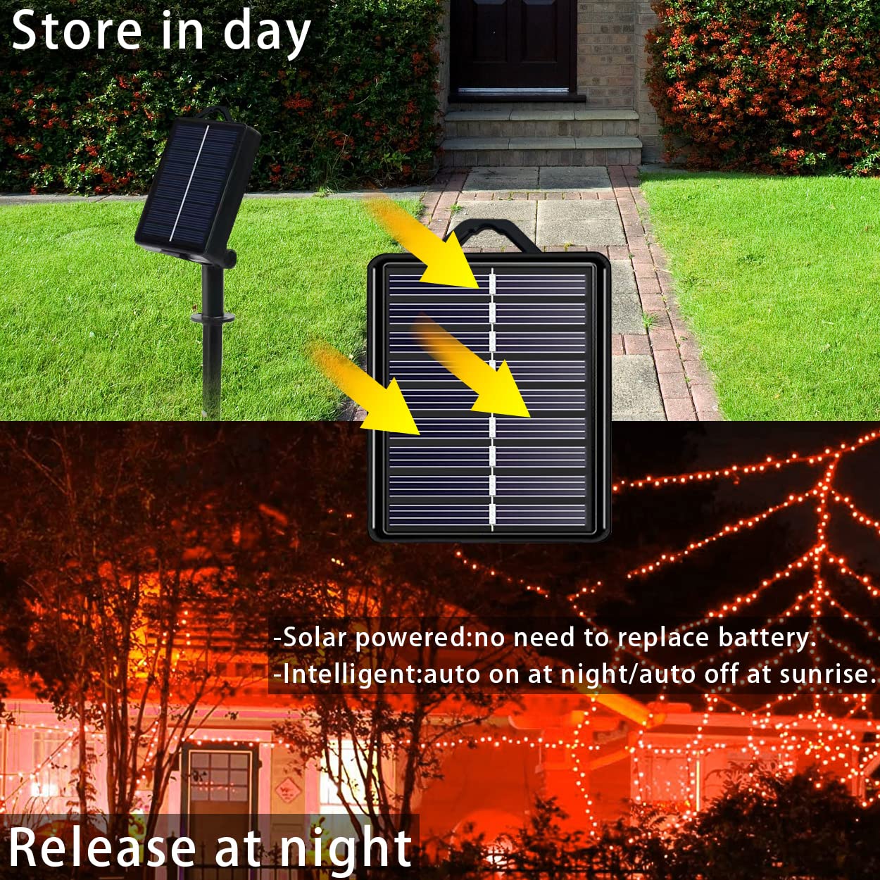 Solar Halloween String Lights Outdoor Orange, 2Pack 144ft 400 LED Spooky Lights 8 Modes with Timer, IP44 Waterproof Twinkle Lights for Fall Party, Patio, Garden Decor