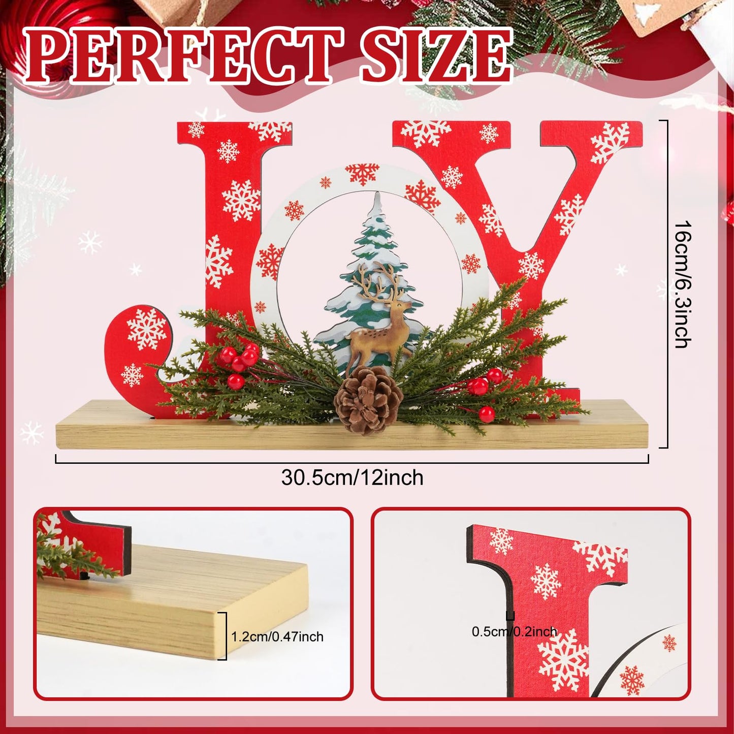 Christmas Wooden Joy Sign Decor,Christmas Tiered Tray Tabletop Decorations Indoor,Cutout Letter Freestanding Xmas Centerpiece Table Joy Sign for Party New Year Winter Holiday Home Fireplace Decor