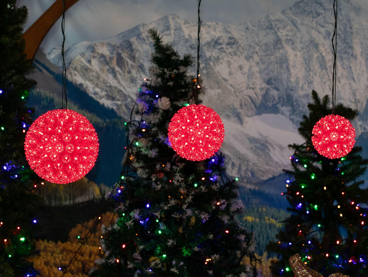 Novelty Lights LED 10in 150 Light Starlight Sphere, Red, Extra Large Ornament Ball Light, 5ft Hanging Cord with S Hook, 12ft Power Cord with Stackable Plug, Commercial Grade