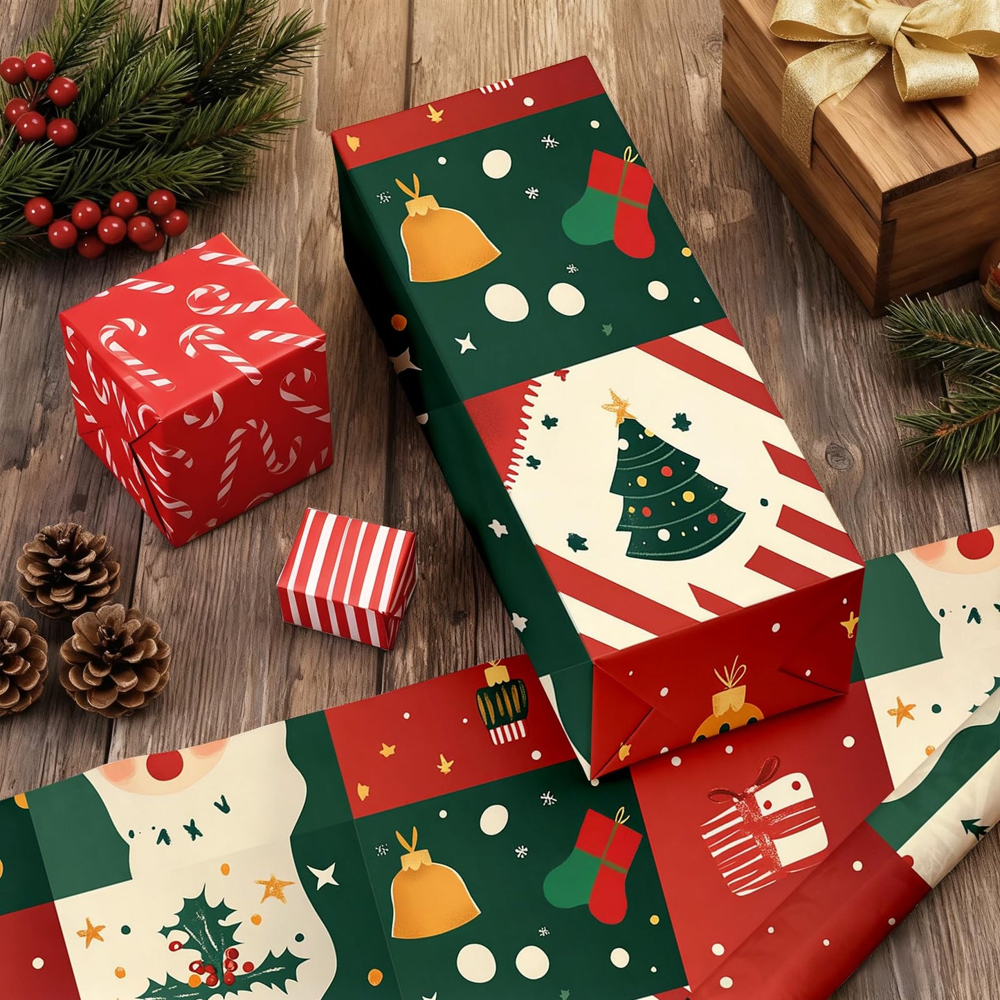 Kitico Christmas Peel and Stick Wallpaper Roll – Self Adhesive Decorative Wall Paper & Christmas Wrapping Paper 17.3"x196.8"