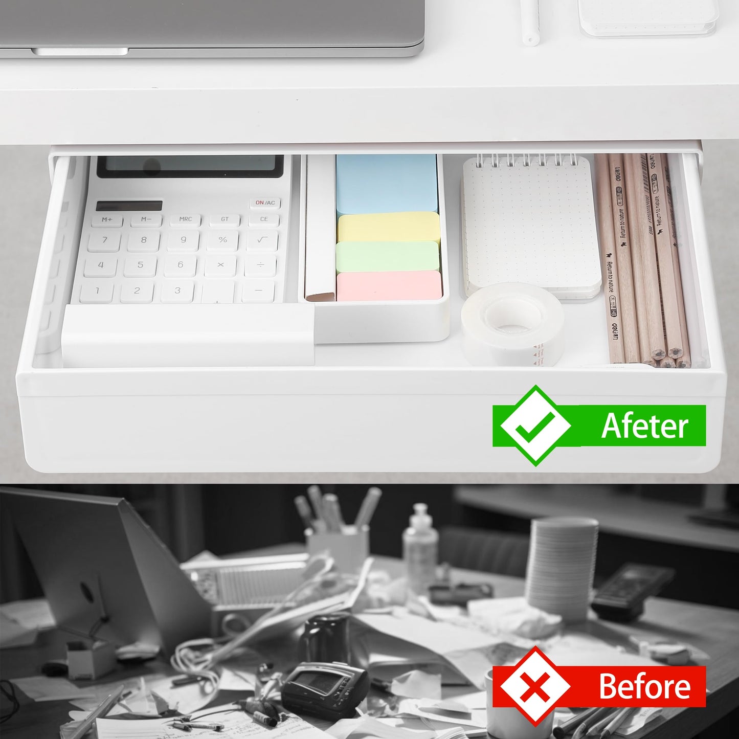 AirTaxiing Under Desk Drawer - Super Large Under Table Hidden Drawer Desk Accessories & Workspace Organizers Desktop Storage Pencil Slide Out Organizer with Screw Adhesive Tape Shelf Tray at Office