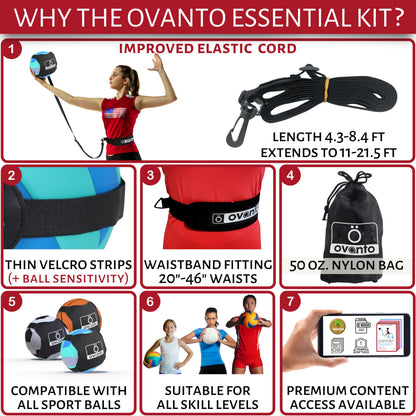 OVANTO Volleyball Training Equipment Aid – Adjustable Practice Volleyball Kit with Ultra-Stretch Neoprene, Exclusive Nylon Bag & Premium Content with Free ebooks, Best Gift for Beginners & Experts