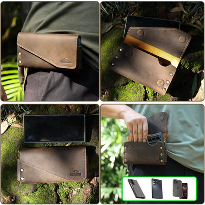Topstache Leather Phone Holster for iPhone 17 Pro Max/17 Air- Magnetic Closure Belt Clip Cell Phone Case for Galaxy S25 Ultra- Card Holder Belt Pouch for Galaxy Z Fold 7/6/5/4/3, Darkbrown