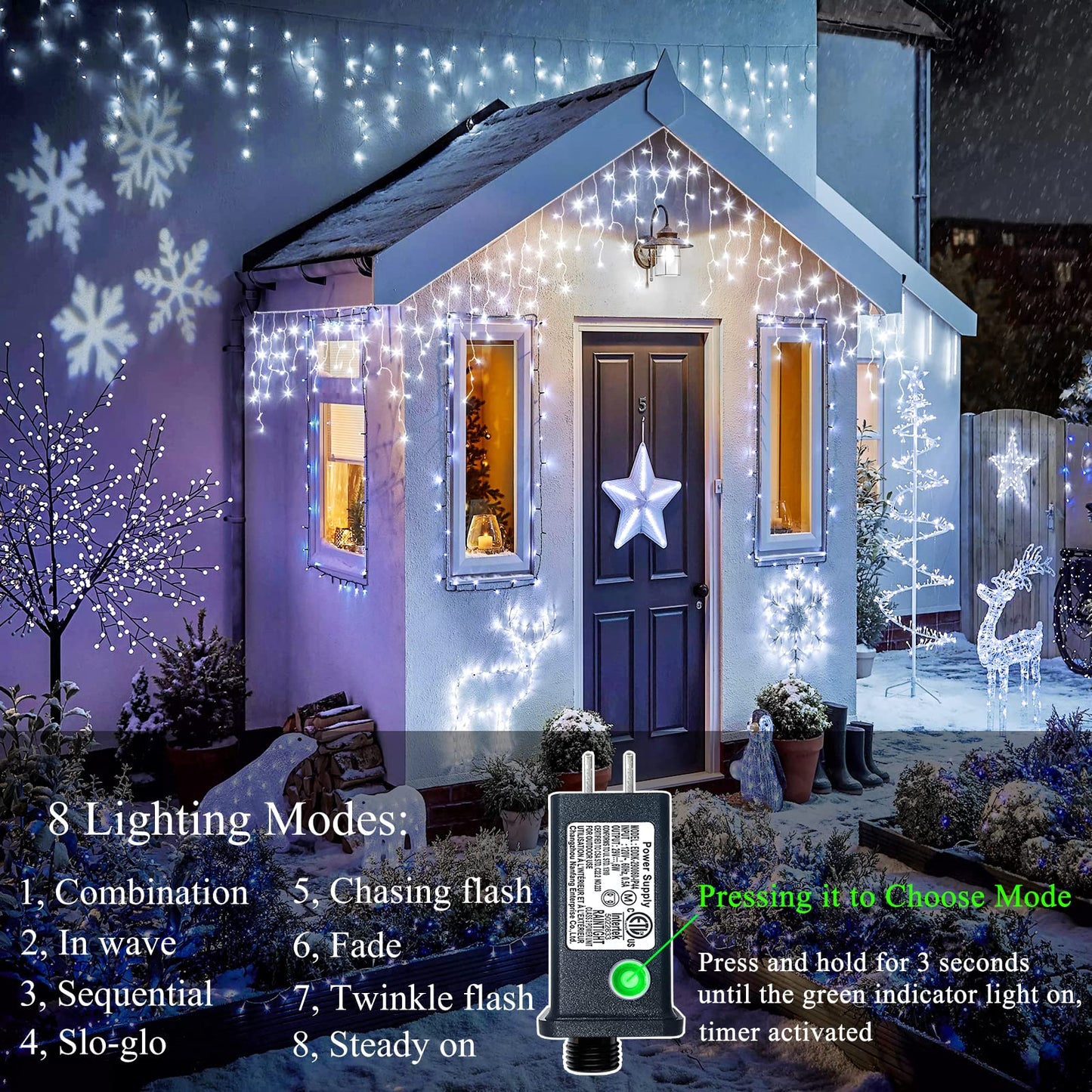 Icicle Christmas Lights Outdoor, 33ft 400 LED Icicle Lights for Outside, Plug in Twinkle Lights Indoor with 8 Modes Timer Waterproof for House Holiday Decor Wedding Christmas Decorations (Cool White)