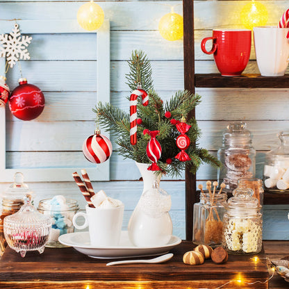 Aoriher 24 Pcs Christmas Candy Cane Ornament Red and White Plastic Peppermint Candy Cane Christmas Decorations Xmas Hanging Lollipop Pattern Decorations with Rope for Xmas Party Holiday Festival Decor