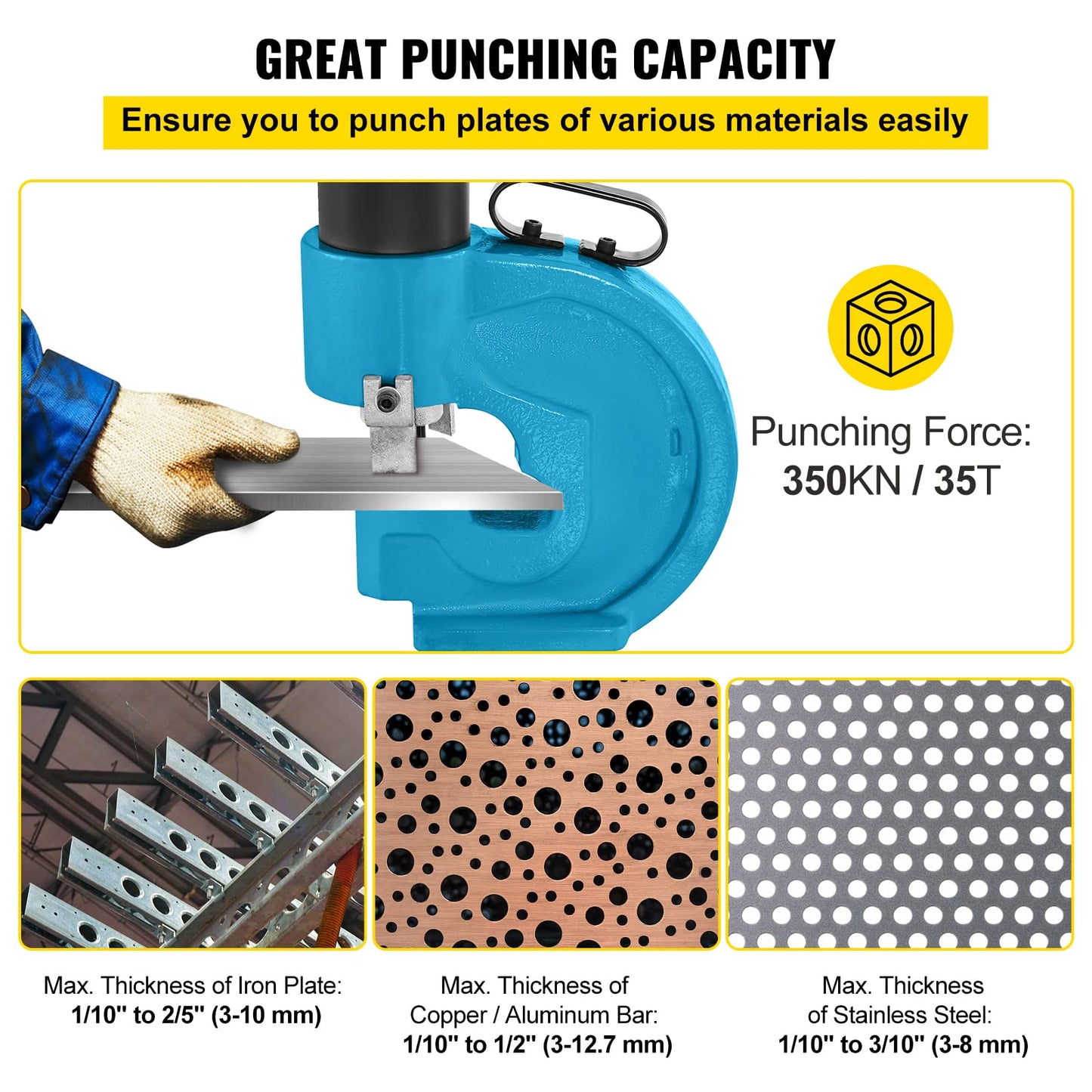 Happybuy CH-70 Hydraulic Hole Punching Tool 35T Hole Digger Force Puncher Smooth Hole Puncher for Iron Plate Copper Bar Aluminum Stainless Steel