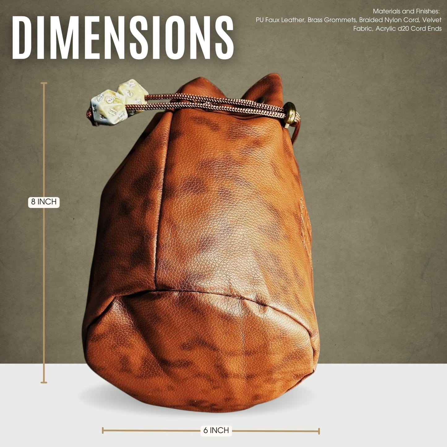 Sage's Portal Large DND Dice Bag, Holds 200+ Dice, Velvet-Lined PU Leather Drawstring Pouch with 4 Pockets for Dungeons and Dragons RPG MTG, D&D Gift for Dungeon Masters and Players