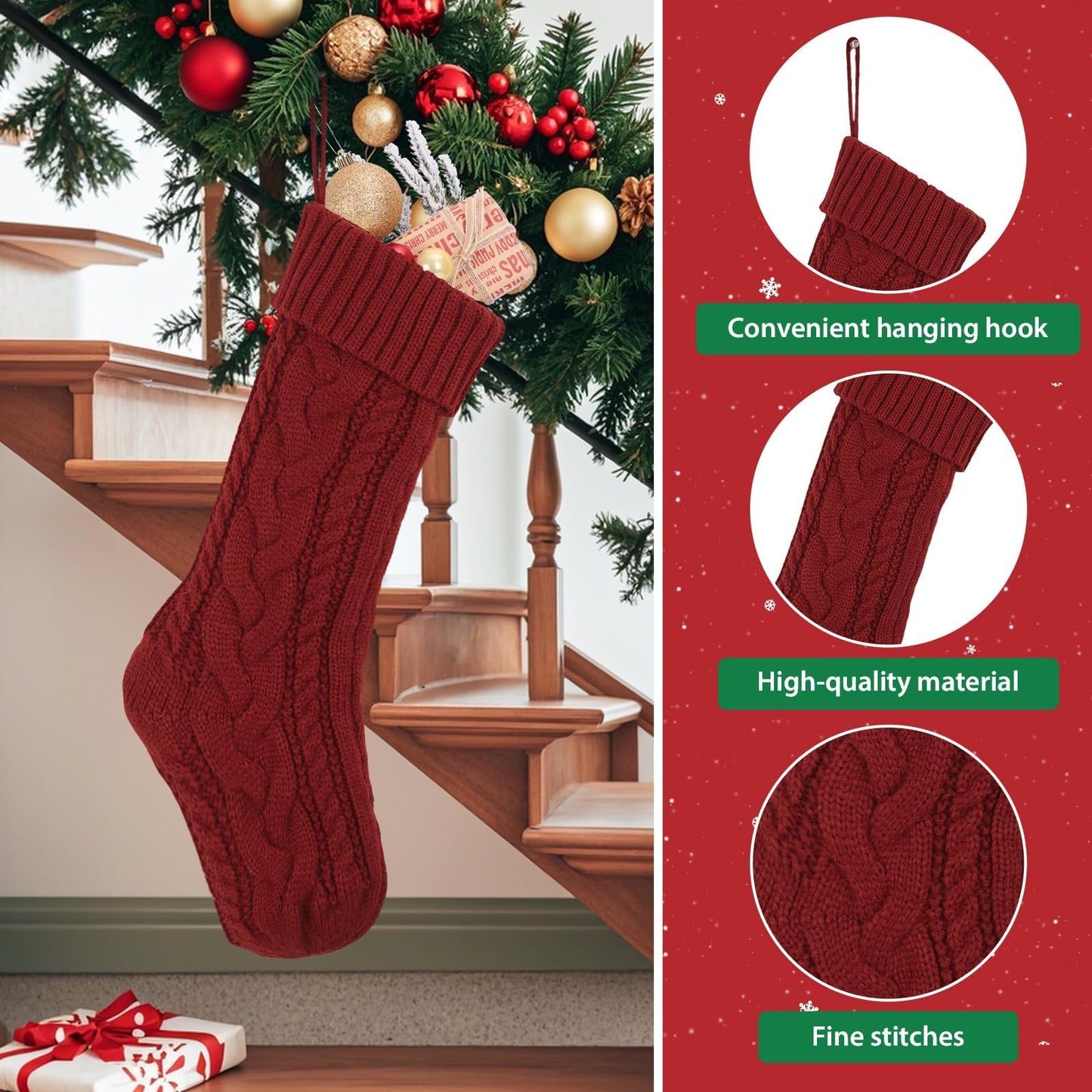 Galetcy Christmas Stockings 4 Pack, Knitted Christmas Stockings 18" Xmas Hanging Stocking Decorations with Personasized Name Carfts for Gifts