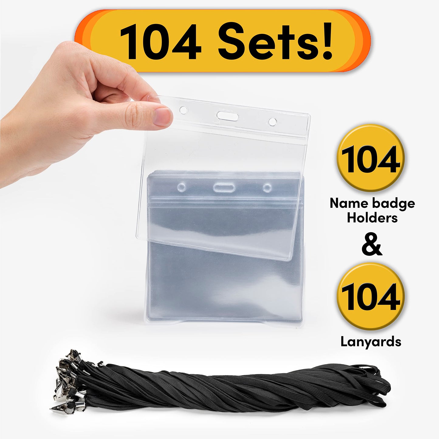 SEE-IT! 104 & 52 Qty Sets Badge Holders with Lanyards Name Tag Holders and Lanyards 3x4 Size Quick Load No Zipper Name Tag Badge id Holder Clear Plastic (104)