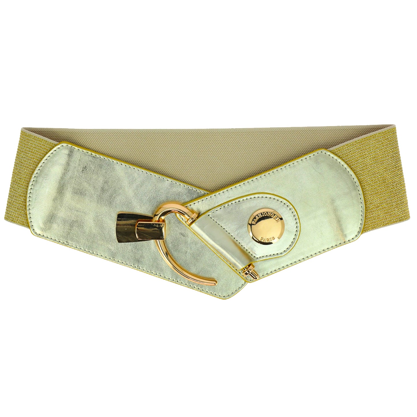 FASHIONGEN - Cowhide leather elastic belt for women, DARLENE - Golden, X-Large/waist size 34 to 36