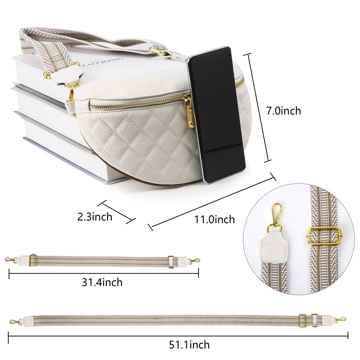 Beejirm Crossbody Fanny Packs for Women - Faux Leather Crossbody Bag with Chest Strap, Small Waist Pack & Belt Clip (Cream)