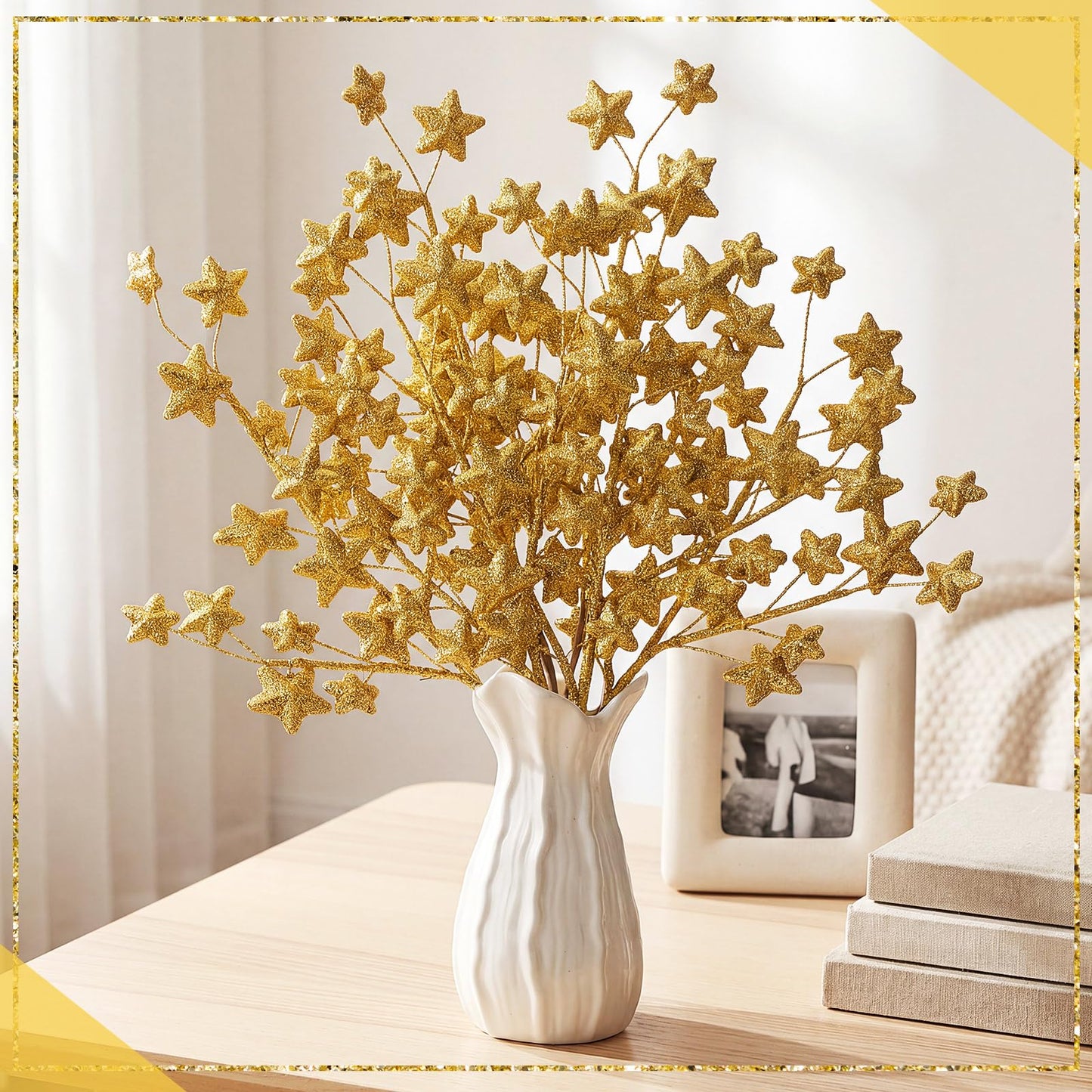 Rivvlive 6 Pcs Glitter Star Picks 17.7 Inch Sparkly Star Tree Stem Picks Twinkle Sticks Foam Vase Table Craft Decoration for Christmas Birthday Party Wedding Centerpieces (Gold)