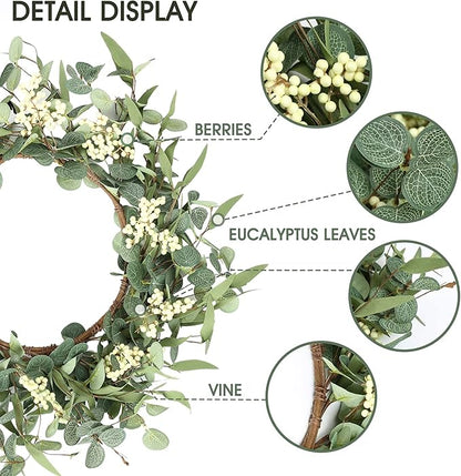 Pinkpum 22'' Eucalyptus Wreath for Front Door, Porch, Window - Green Decor for Home, Farmhouse - Spring, Summer, Fall, All Seasons