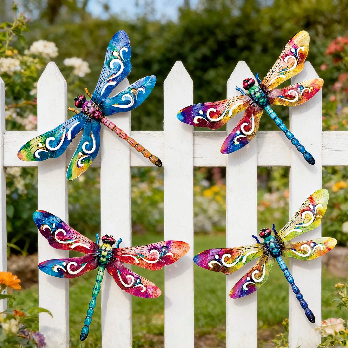 SUNREEK Metal Dragonfly Wall Decor, 12 Inches Dragonfly Outdoor Wall Art for Fence Garden Yard Patio Decorations