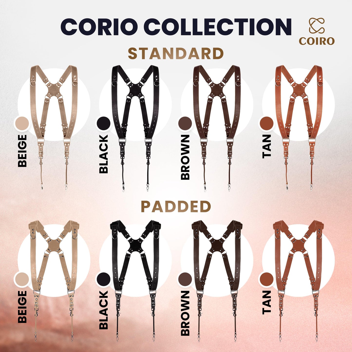 C Coiro Camera Harness for 2 Cameras – Dual Shoulder Leather Camera Strap – Double Camera Harness for DSLR/SLR, Camera Straps for Photographers of All Levels, Standard Straps/Color Tan