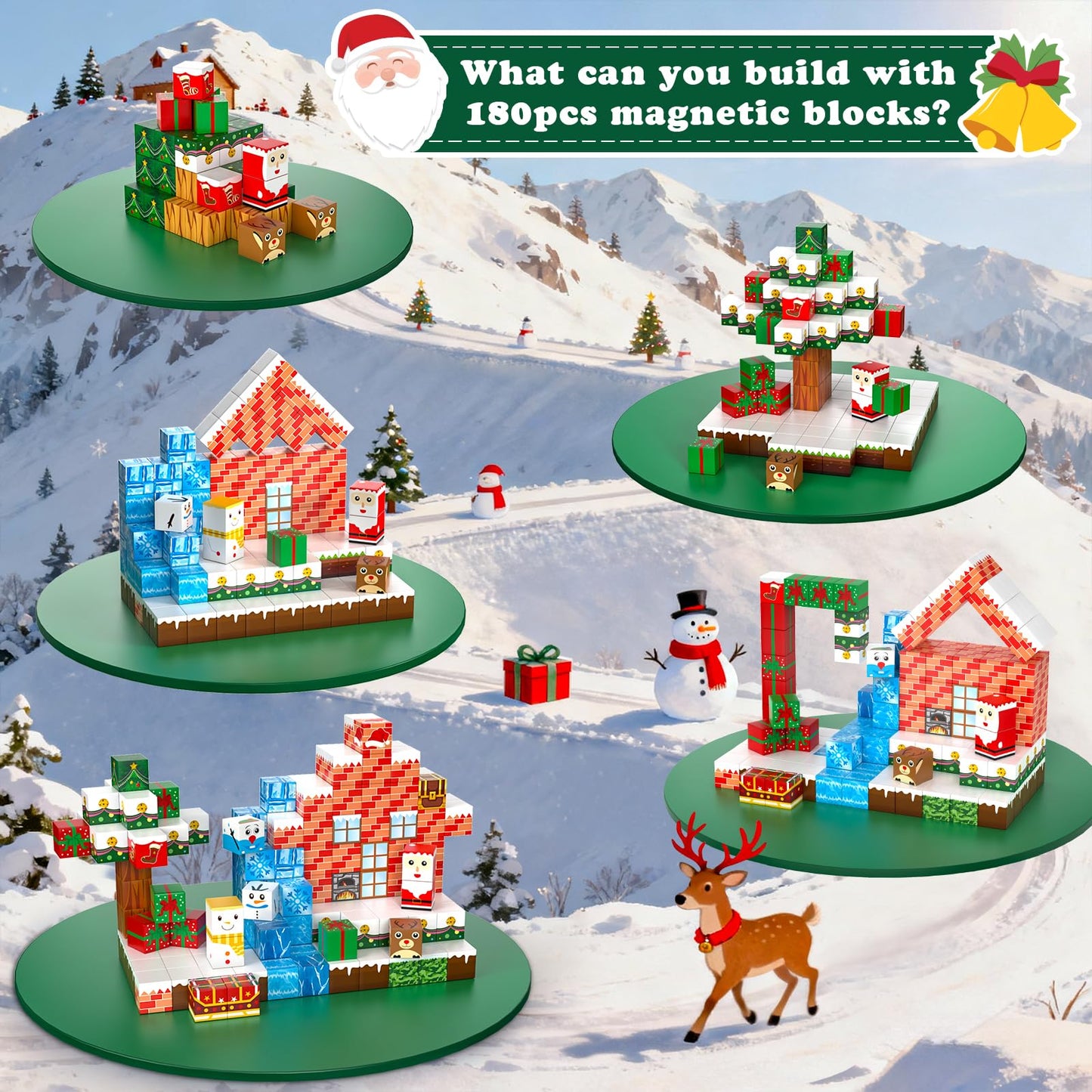 GEVINST 180PCS Magnetic Blocks, Christmas Magnetic Building Blocks Set for Kids Ages 4-8 8-12, STEM Sensory Magnet Cube Tiles for Boys Girls Toddlers 3+, Stocking Stuffers Christmas Toys Gifts