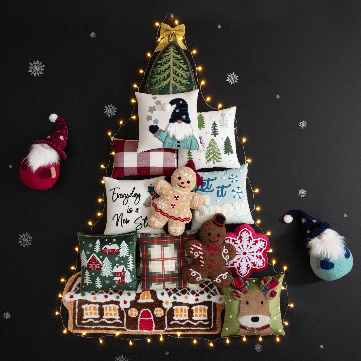 Phantoscope Merry Christmas Tree Decorative Throw Pillow, Velvet Beads Embroidery 3D Shaped Cushion, Green, 18 x 14 in