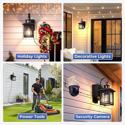 2-Pack Porch Light with GFCI Outlet, Motion Sensor Outdoor Wall Light Wall Mount, Oil Rubbed Bronze Exterior Lighting Fixtures, Anti-Rust Outdoor Lantern Wall Sconce for Garage, Patio, Balcony