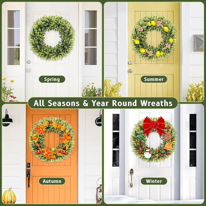 Christmas Boxwood Wreath Door Wreath 20In Large Christmas Door Wreaths for Front DoorWreath Winter Spring Summer Indoor OutdoorWreath Farmhouse Artificial Greenery Wreaths Home Decoraction