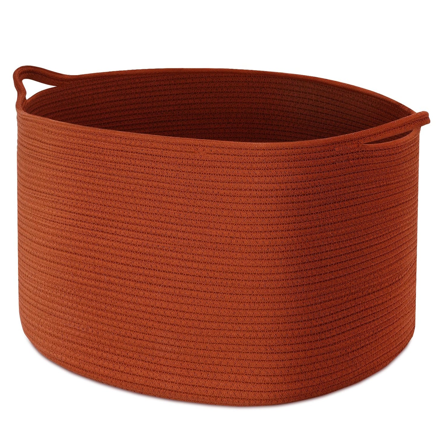 XXL Large Cotton Rope Basket - Maliton Large Storage for Blankets, Towels, Pillows - Round Toy Basket - Woven Laundry Hamper with Handles - 22" x 22" x 14" Nursery Hamper Bin, Burnt Orange