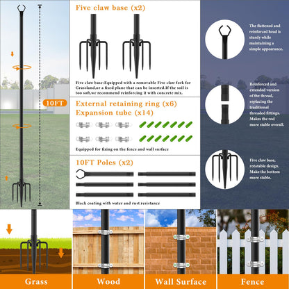 Mutovlin 2 Pack String Light Poles,10 Ft Light Poles for Outside String Lights,Outdoor Lights Pole with Fork,Metal Poles Stand for Patio Deck Backyard