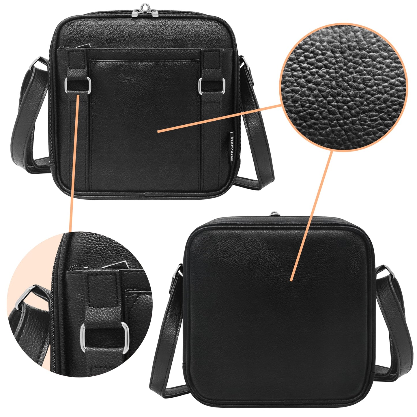 StarPlus2 Medium 2-in-1 Pill Bottle Organizer, Crossbody PU Leather Purse for Women, Medicine Bag, Case, Carrier for Medications, Travel Medicine Organizer, Med Bag - Black (Without Lock)