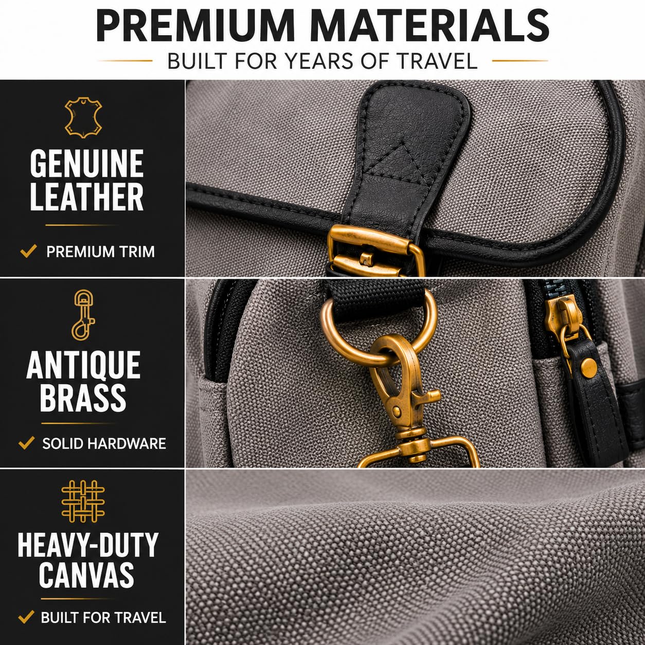Oversized Canvas Weekender Duffel Bag for Men, Gift for Dad, Genuine Leather Trim & Brass Hardware, 23" Carry-On Travel Bag, Large Overnight Weekend Bag, Gray