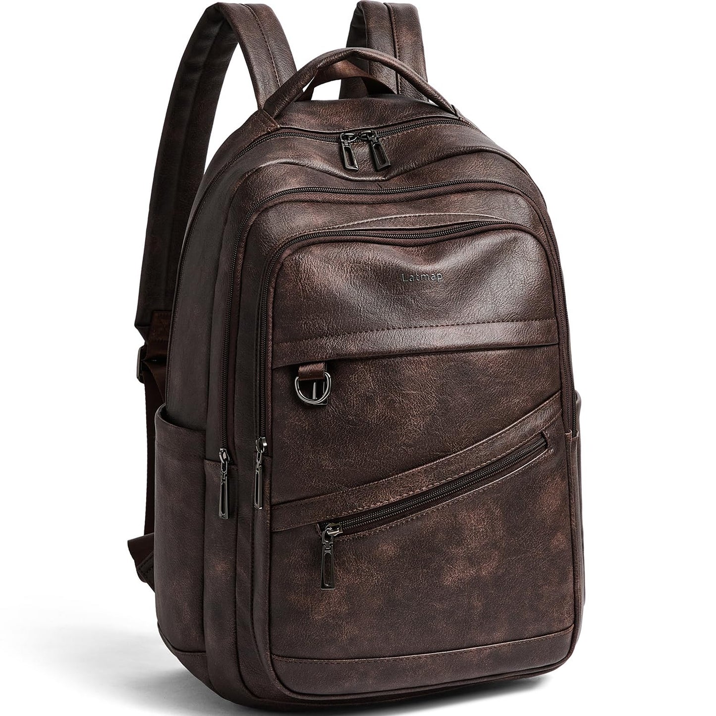 LATMAP 43L Backpack for Women Men - Vegan Leather Backpack Purse Travel Carry-on Bag College Bookbag Work fits 17" Laptop, Coffee