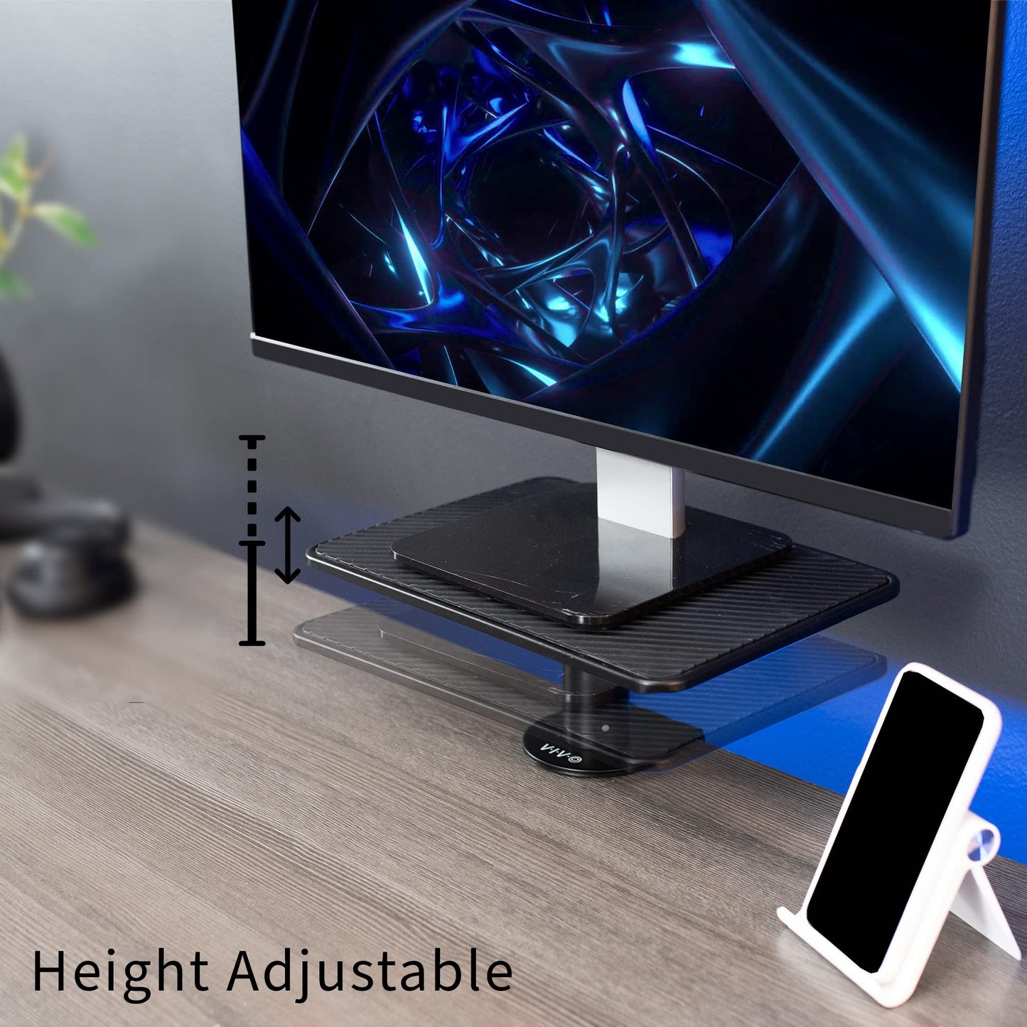VIVO Clamp-On Universal Height Adjustable Ergonomic Computer Monitor and Laptop Riser, Tabletop Desk Stand, C-Clamp Design, Black, STAND-V000SCB
