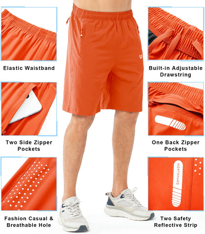 NORTHYARD Men's Athletic Running Shorts Gym Workout 7"/9"/5" Quick Dry Lightweight Sports Basketball Tennis 3 Zipper Pockets ORANGE-9inch 4XL