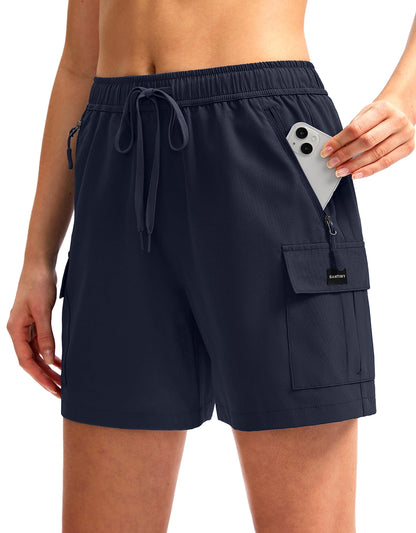 SANTINY Women's 5''/ 7''/9'' Hiking Cargo Shorts Quick Dry Lightweight Summer Shorts for Women Athletic Golf Zipper Pockets(Navy_XL)