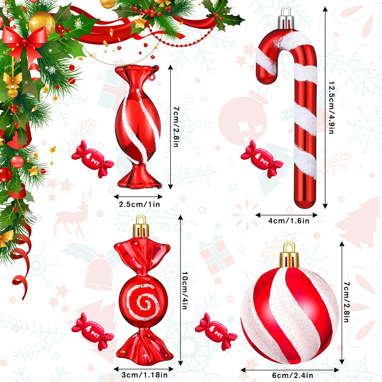 Aoriher 24 Pcs Christmas Candy Cane Ornament Red and White Plastic Peppermint Candy Cane Christmas Decorations Xmas Hanging Lollipop Pattern Decorations with Rope for Xmas Party Holiday Festival Decor