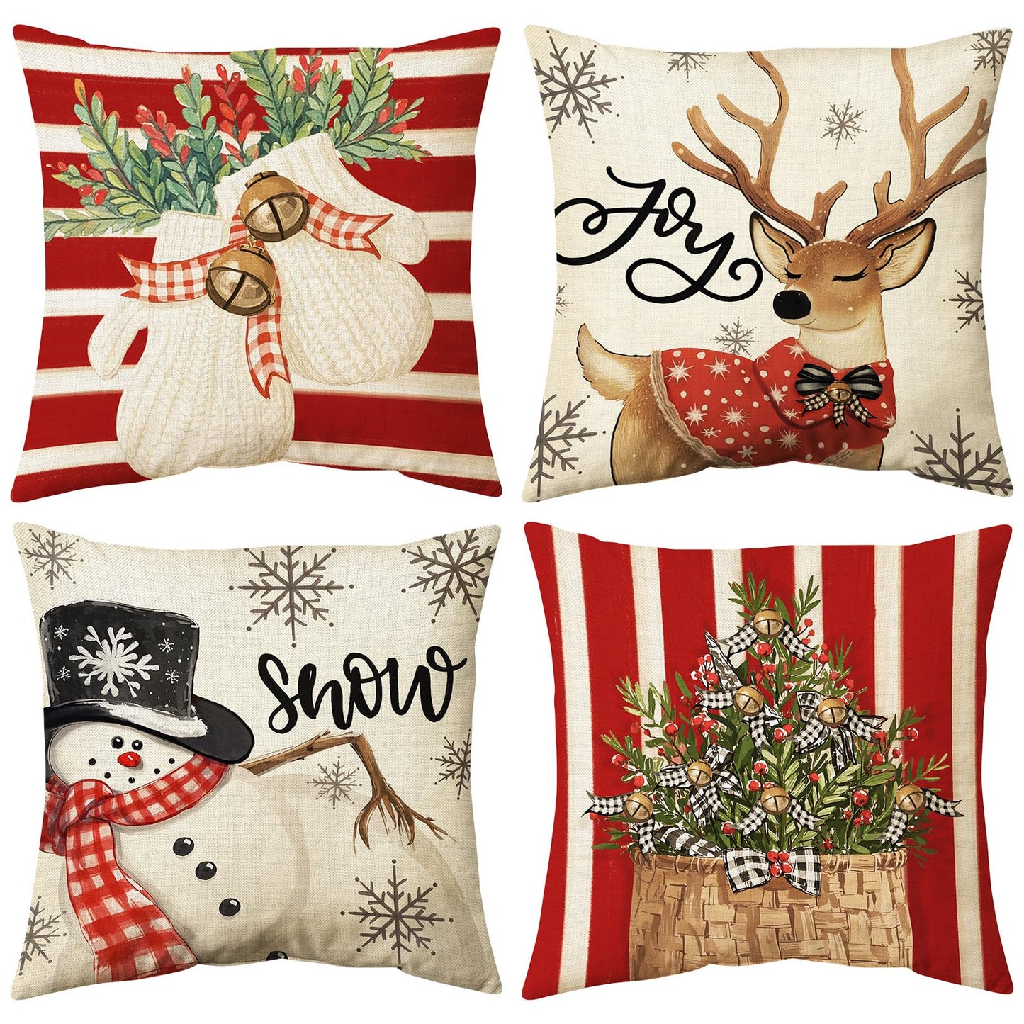 UPOFFICIS Christmas Pillow Covers 18x18 inch Set of 4, Christmas Decorations Cushion Covers, Xmas Pillow Covers, Pillowcases Throw Pillow Covers for Sofa Couch Home Decor