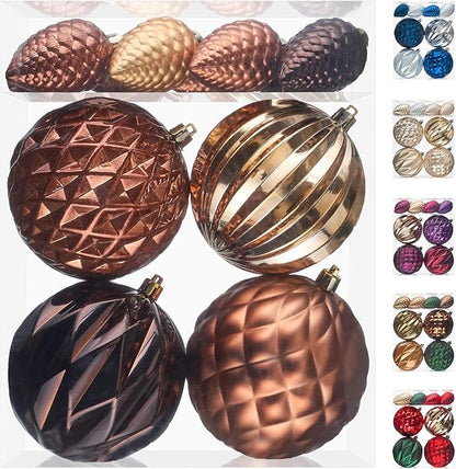 JORNOY Brown Christmas Tree Ornaments, 4inch/100mm Shatterproof Ornaments for Christmas Tree Set - Large Plastic Decorative Hanging Balls Ornaments for Xmas Tree Decorations Party, 12ct (Brown)