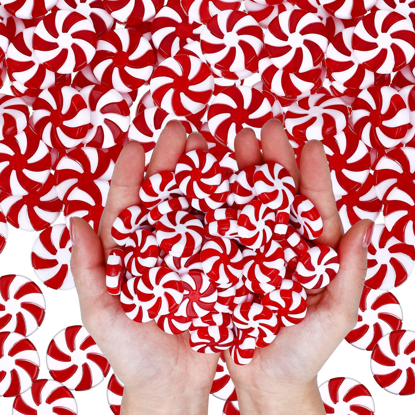 200 Pcs 25 mm Fake Christmas Candy Cane Peppermint Ornaments for Christmas Tree Decorations Xmas Candy Decor Ornaments Craft for DIY Crafts (Red White)