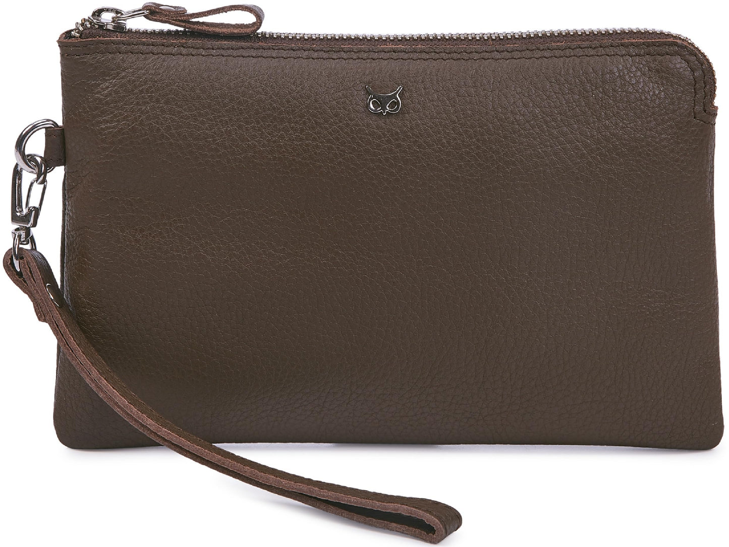 Wise Owl Accessories Genuine Leather Wristlet Wallet for Women Clutch Handbag Purses for Cell Phone Keys Coins Credit Card Slots (Brown Nappa)