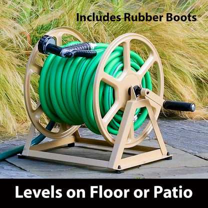 Liberty Garden 709 Steel Wall/Floor Mounted Hose Reel, Holds 200-Feet of 5/8-Inch Hose - Tan, 17.6 x 22 x 15
