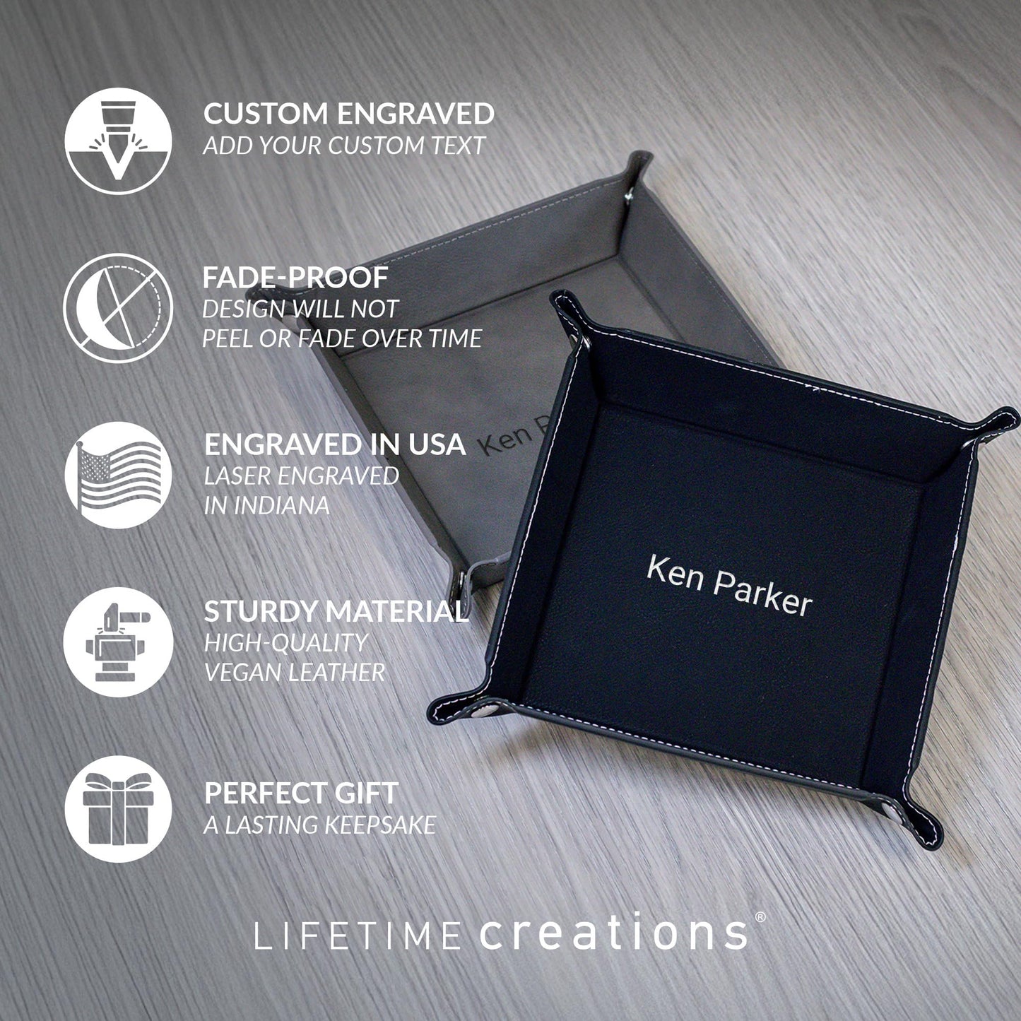 Lifetime Creations Personalized Valet Tray (Brown) - Custom Engraved Vegan Leather Snap Catchall, Gifts for Groomsmen